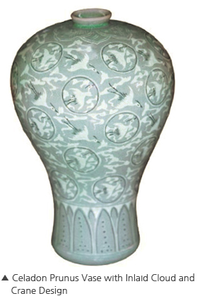 Image-Celadon Prunus Vase with Inlaid Cloud and Crane Design