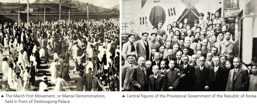 Photo-The March First Movement(left), Central figures of the Provisional Government of the Republic of Korea(right)