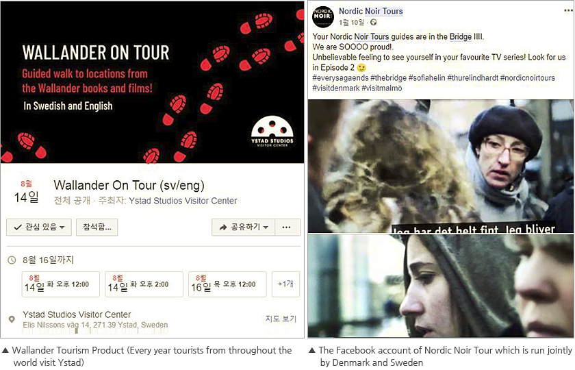 Wallander Tourism Product (left), The Facebook account of Nordic Noir Tour which is run jointly by Denmark and Sweden (right)
