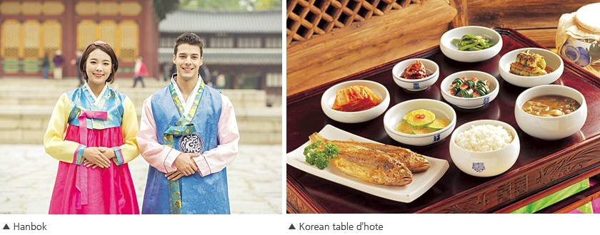 Photo-Hanbok (left), Korean table d’hote (right)