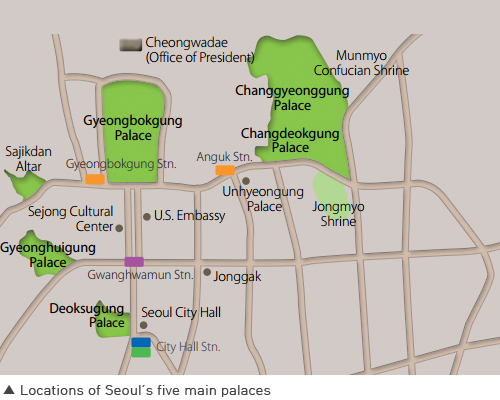 Locations of Seoul's five main palaces