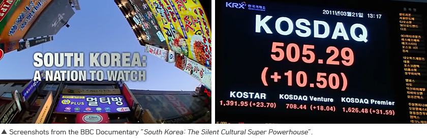 Screenshots from the BBC Documentary 'South Korea: The Silent Cultural Super Powerhouse'.