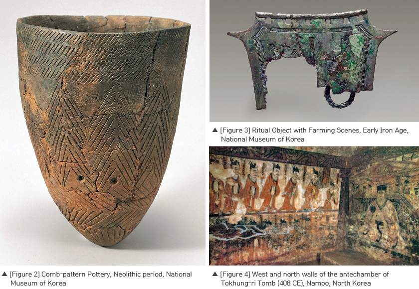 Comb-pattern Pottery, Ritual Object with Farming Scenes, West and north walls of the antechamber of Tokhung-ri Tomb